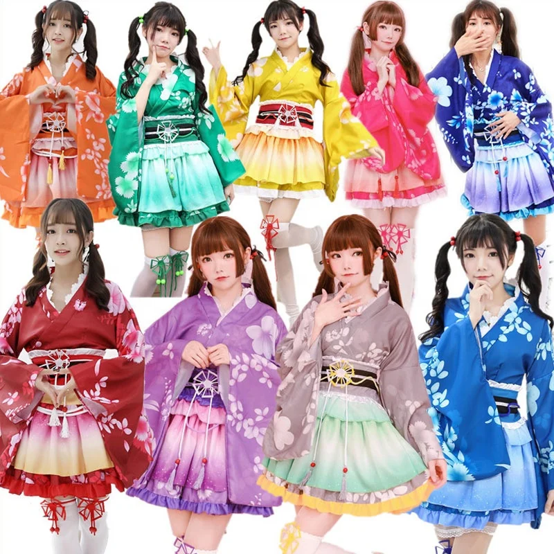 Halloween Anime Lolita Sakura Flower Adult Women Geisha Costume Party Fancy Dress Sexy Japanese Girls Cosplay Kimono Costumes