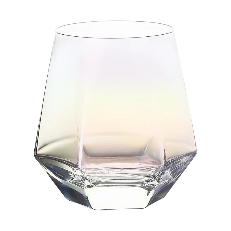 Hexagonal gold-plated gold rim color spray colorful stemless wine glass rock whiskey glass diamond whiskey glasses
