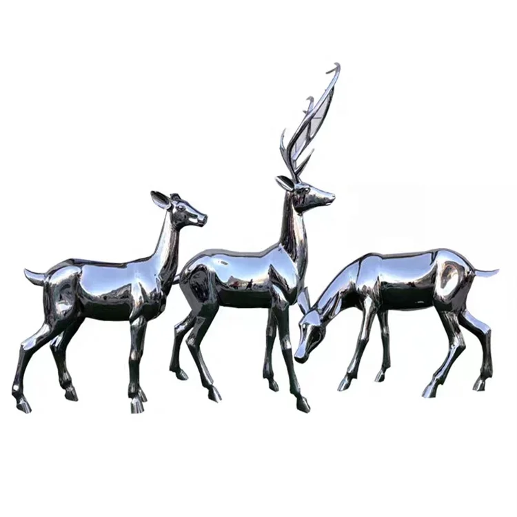 Stainless steel life size anime statues garden sculpture deer statue