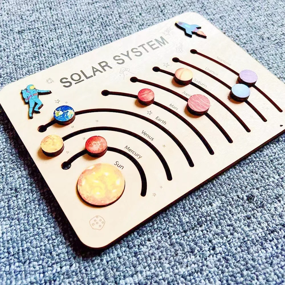 Montessori Wooden Solar System 8 Planets Puzzle Board Game For Kids Educational Toys Children Boys Girls Early Learning Aids