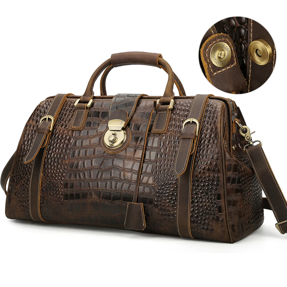 Large Capacity Travel Overnight Bag Daily Full Grain Crocodile Crazy Horse Cow Leather Duffle Bags