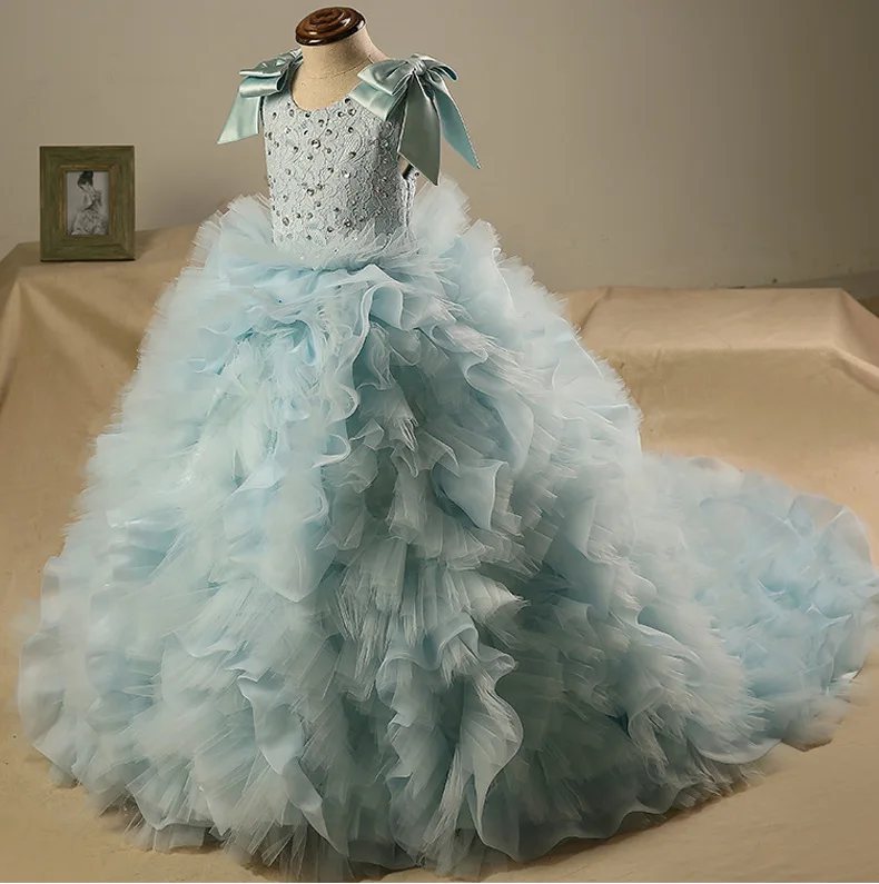 Ivy10069G Floor length handmade flower luxury princess dress for girls