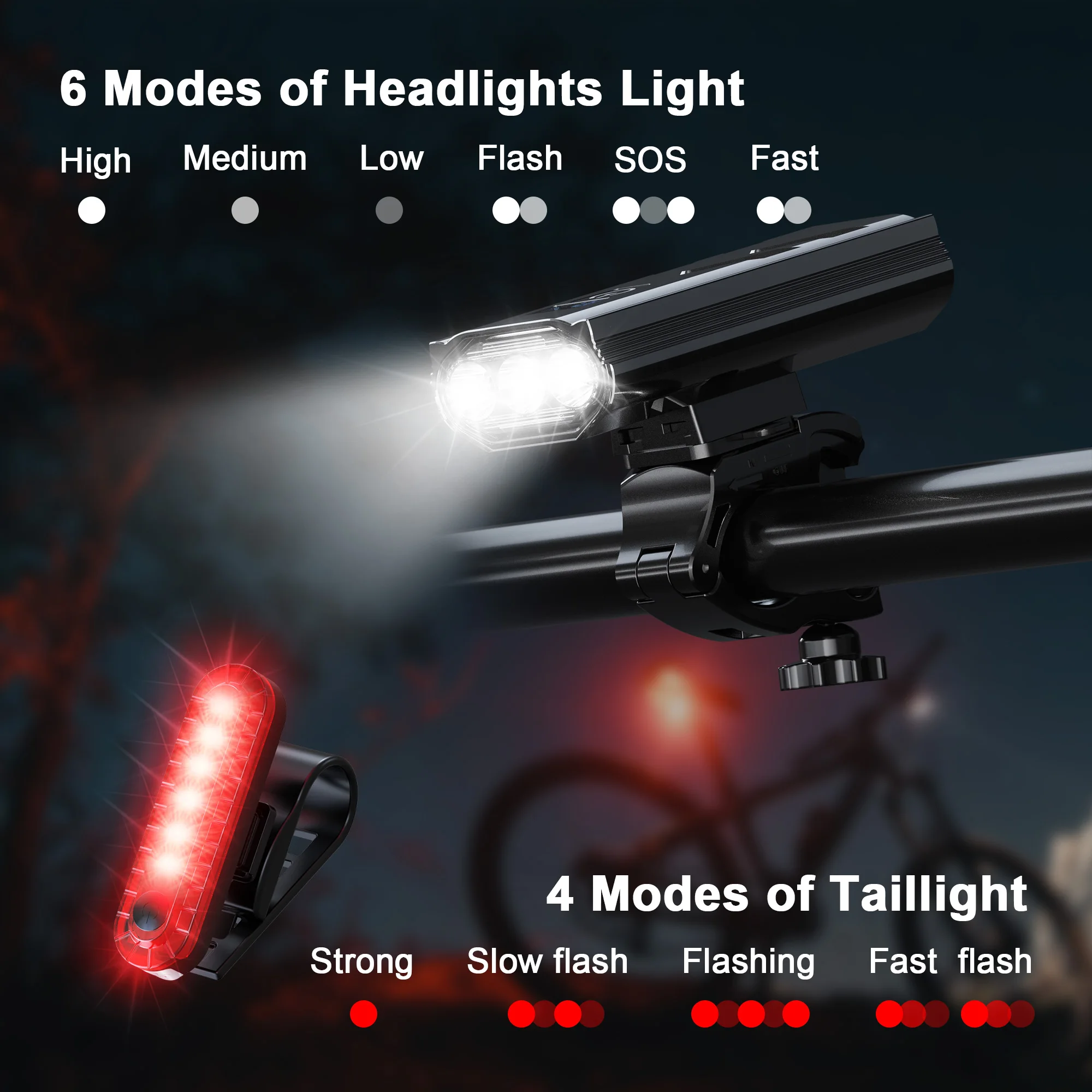 2024 New Bicycle LED Light 1000lm High Lumen Bright Night Bike Light USB Rechargeable Outdoor Sports Mountain Bike Accessories