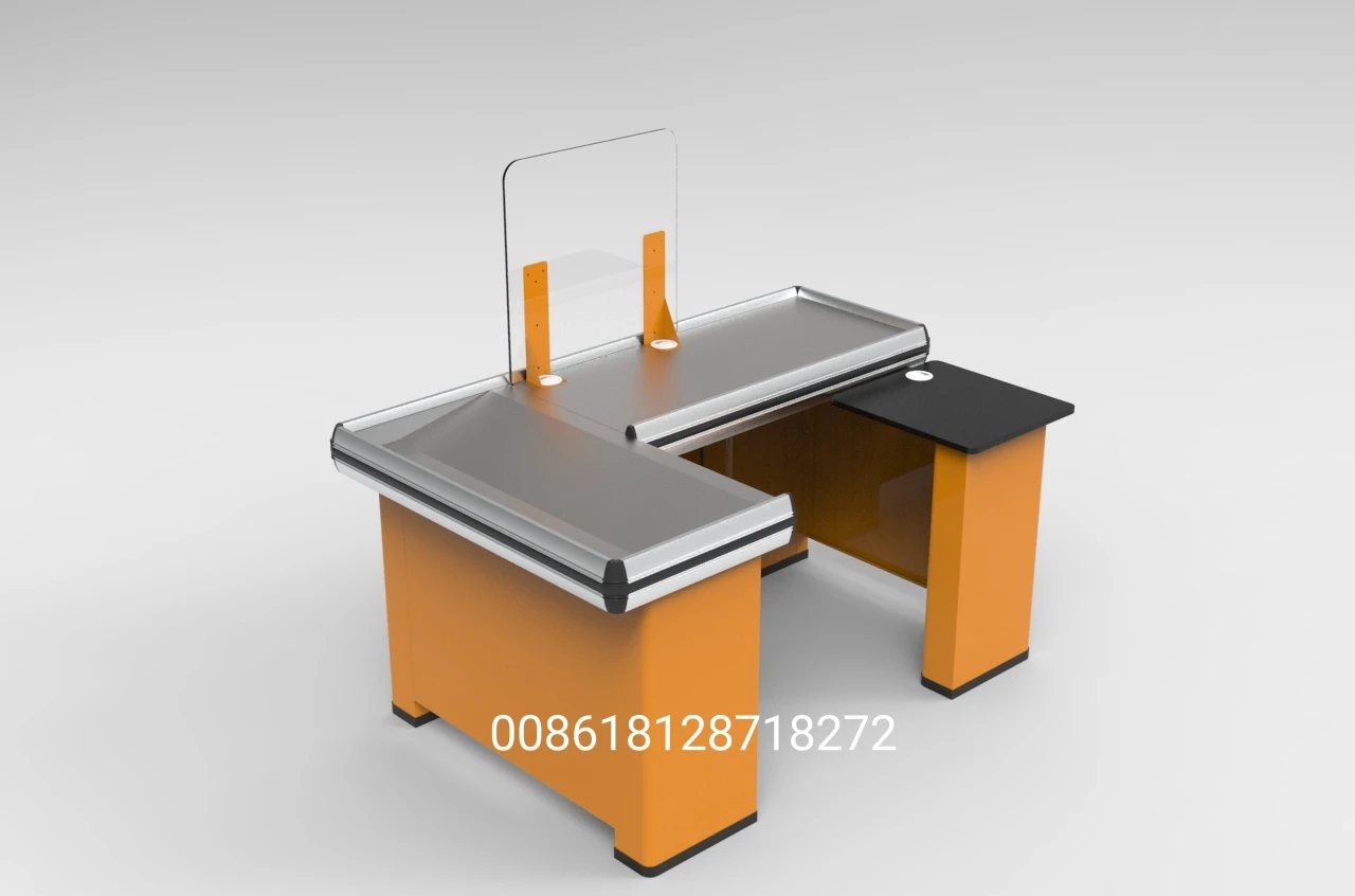 Supermarket Cashier Cash Desk Checkout Counter Edge Steel Belt Sets Packing Finish Plastic Powder Material Origin Type Aluminum