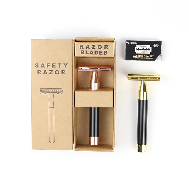 All-alloy Retro Manual Straight Razor High Quality Alloy Man Face Shaver Replaceable Blade Gold Safety Razor Shavers For Men