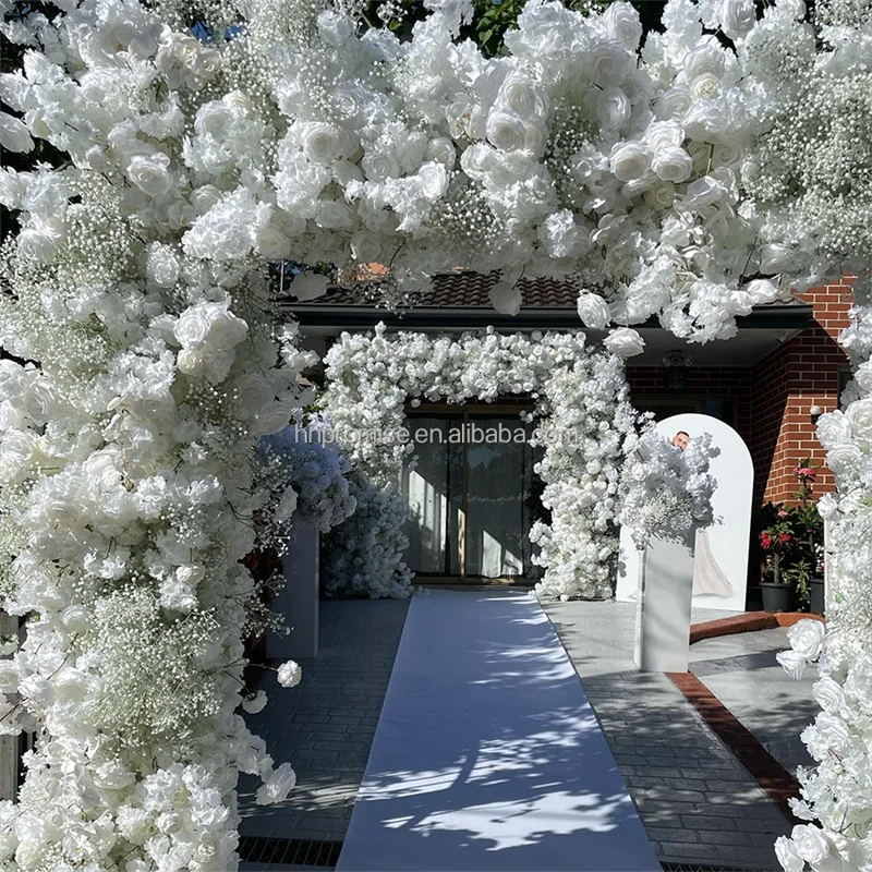 Hot Sale Large Artificial Flower White Square Wedding Arch for Event Backdrop Decoration
