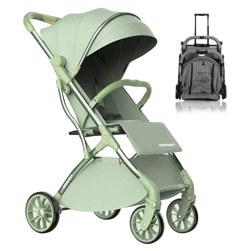 Baby Strollers Folding For Travel Cute Linen Carbon Steel Frame Children Trolley