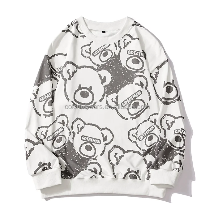 Heavyweight Plain No String Wholesale Mans Crewneck Sweater Sweatshirt Patchwork Teddy Bear Full Print Anime Hoodies