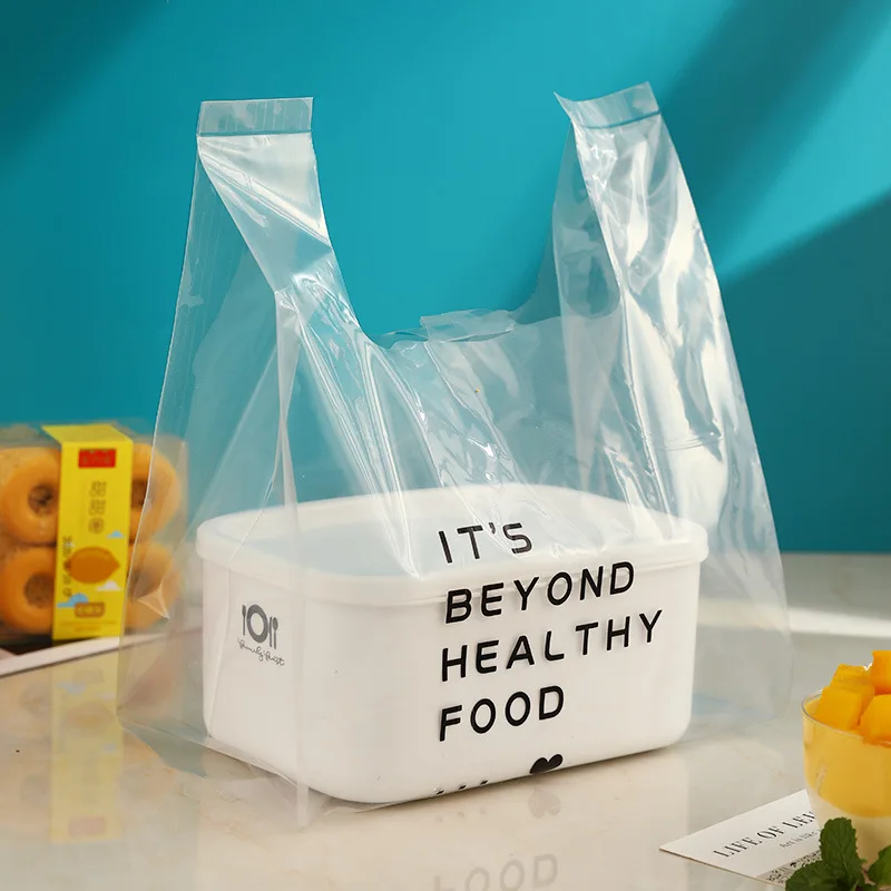 Disposable Transparent Handbag Cake Bread Takeaway Packaging Bag Printed Logo Food Packaging Plastic Bags For Business