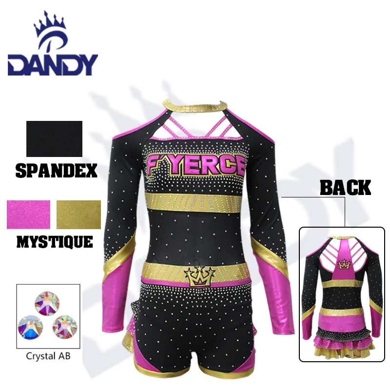 High school Pleat Skirts Cheerleading Uniforms Shiny Rhinestones Cheerleader Uniforms