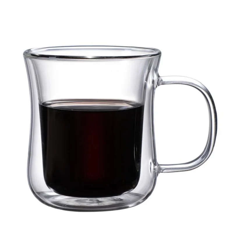 
Heat Resistant High Borosilicate Wholesale Double Wall Glass Cups Coffee Set Cappuccino Mug with Handle 