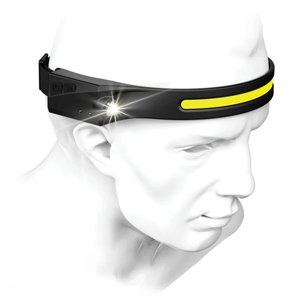 COB LED Headlamp Sensor Headlight with Built-in Battery Flashlight USB Rechargeable Head Lamp Torch 5 Lighting Modes Work Light