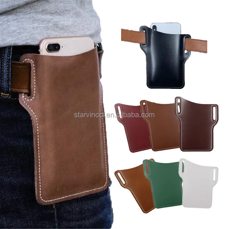 
Genuine Cowhide Leather Cell Phone Holster Universal Case Sheath With Belt Hole 