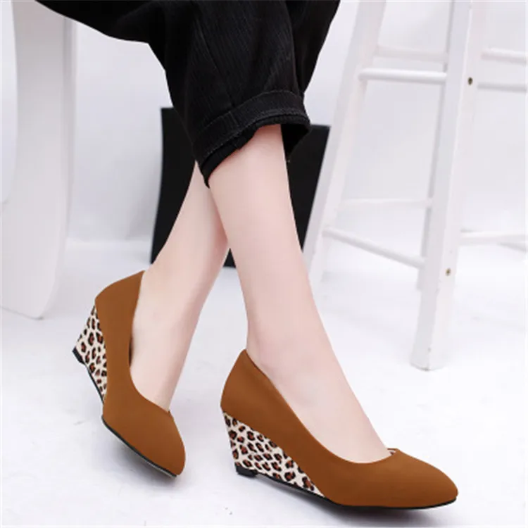 Elegant Wedge Pump Shoes high Heel Women work PU SUEDE PUMP Shoes ZJ411