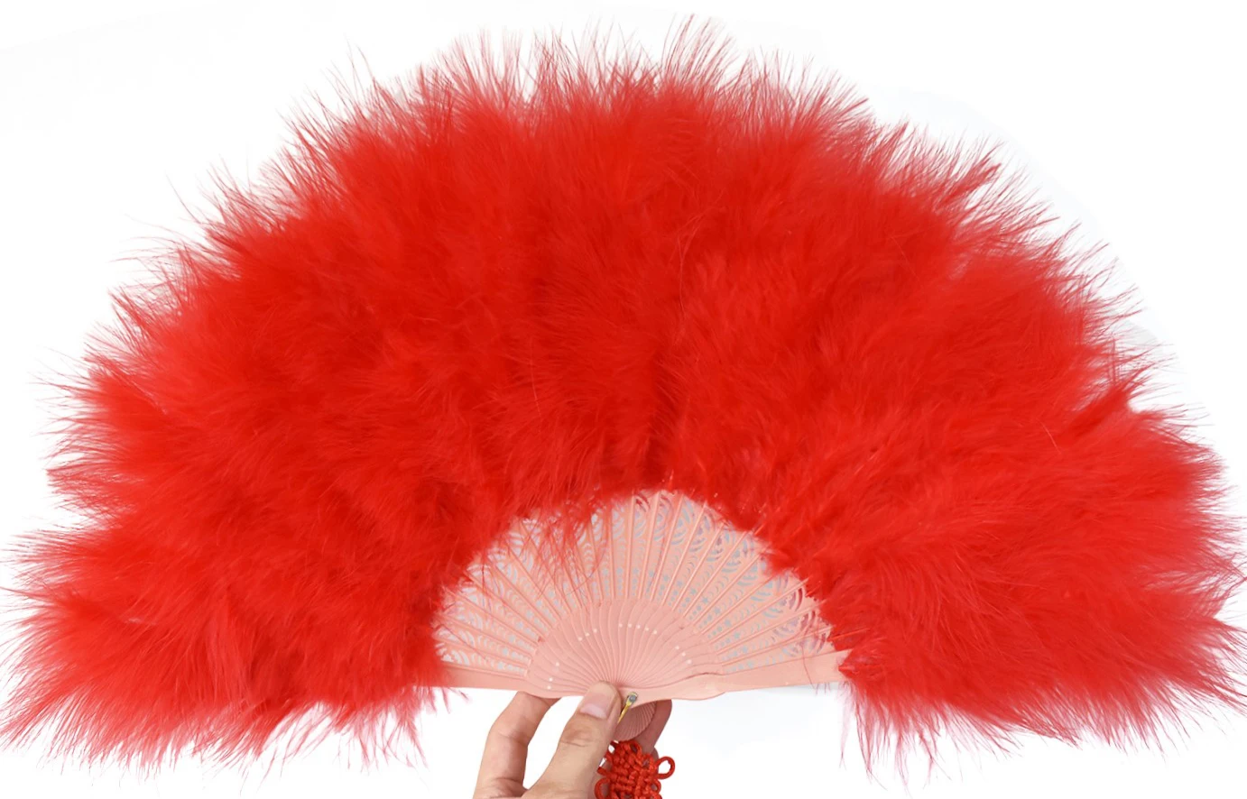 Handheld Marabou Feather Fan 1920s Vintage Style Flapper Hand Fan for Costume Party and Dancing-Acid Blue