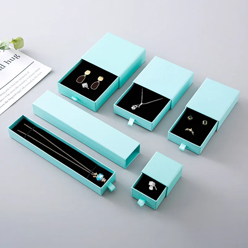 Wholesale 9x9x3cm Custom Logo Paper Drawer Jewelry Box for Bracelet Necklace Ring Earrings Packaging Gifting
