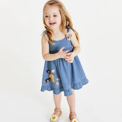 New Arrival Summer girls clothing kids Embroidery Dress 100%cotton Children Girls Suspender Denim Dresses
