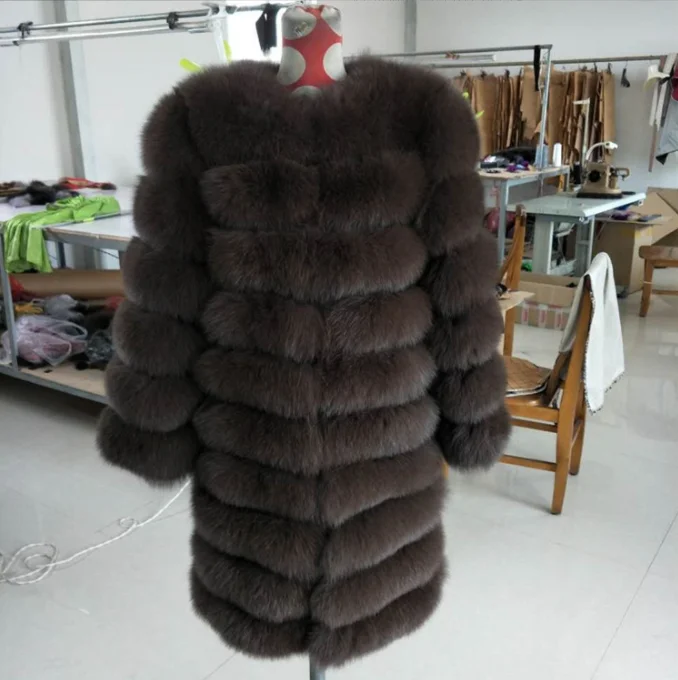Fashion  Winter Women  Long  Fox Fur Coat Jacket  Elegent Real Fox Fur Parka