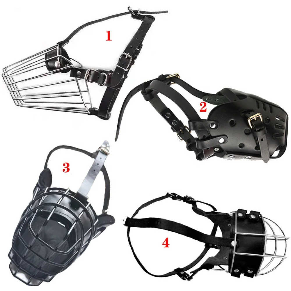 Stainless steel tactical training dog Muzzle multi-size leather metal Large dogs muzzle For dog trainer