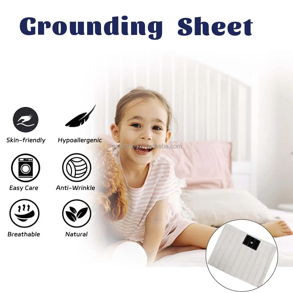 Customized Silver Cotton Conductive Earth Grounding Mattress Natural Wellness Fade Bed Sheets with Grounding Cord