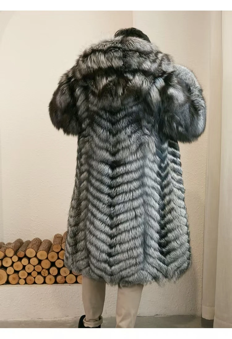 Hot Selling Real Fur Coat For Man Luxury Long Style Winter Warm Mens Natural Silver Fox Fur Coat