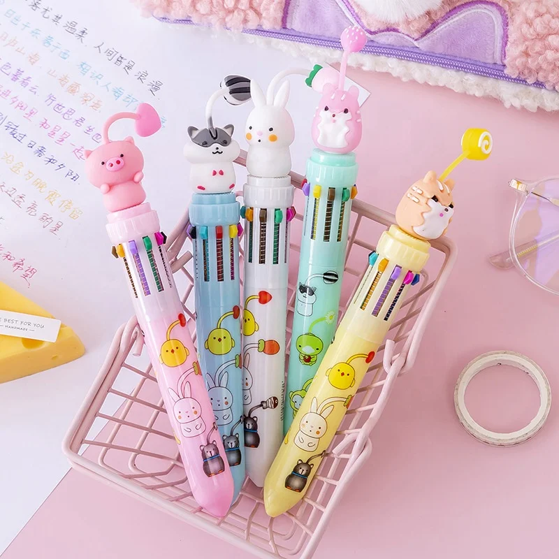 Back to school supplies cartoon kawaii animal design multi 10 color ink pen