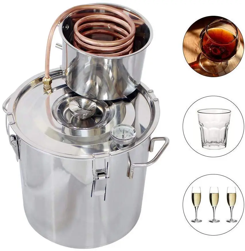 
5 Gal 20 Liters 2 Pots Home Distiller Moonshine Alcohol Boiler Copper Home Brewing Kit with Thumper Keg Stainless Steel (11L Dis 