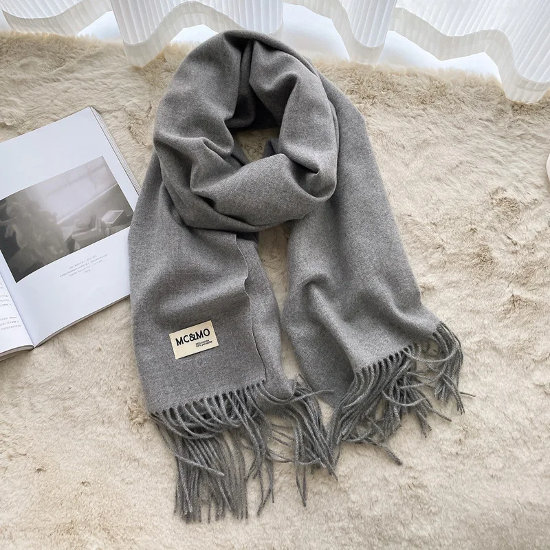 High Quality Solid Color Unisex Warm Knitted Imitation Cashmere Versatile Monochrome Shawl Tassels Scarf