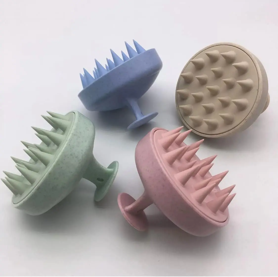 eco friendly wheat straw hair silicon cleaning massage shampoo brush silicone scalp massager hair scalp brush