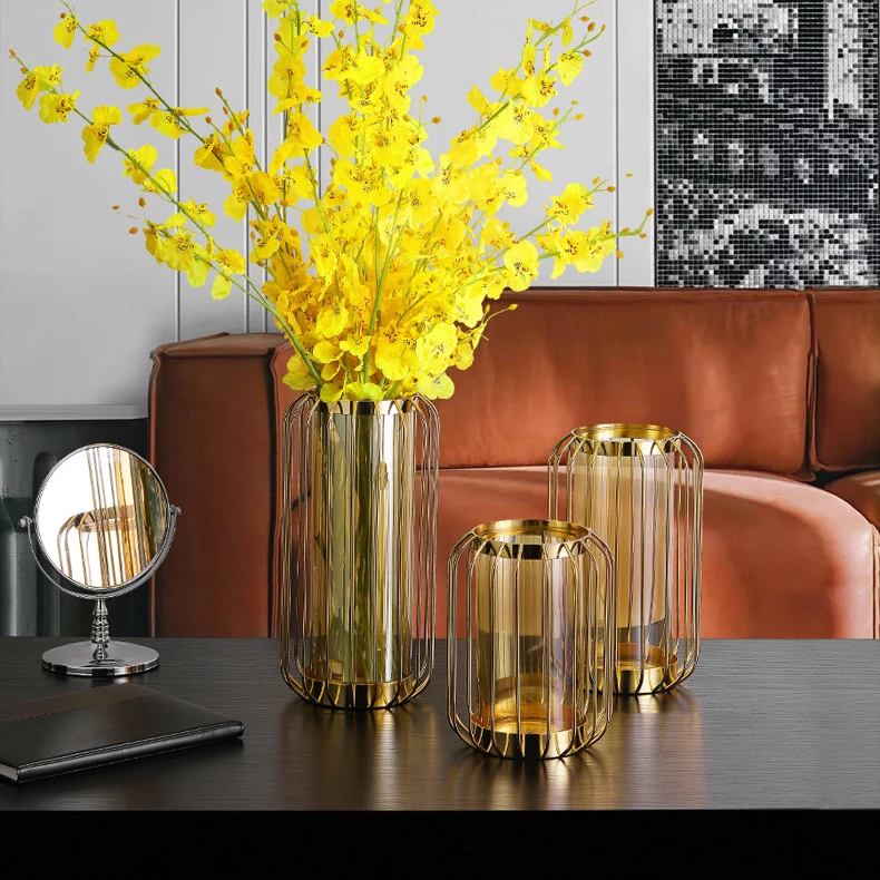 Flower Vases Tall Bud Clear Cheap Acrylic Luxury Gold Modern Metal Crystal Nordic Flower Decoration Glass Vase Decor For Home