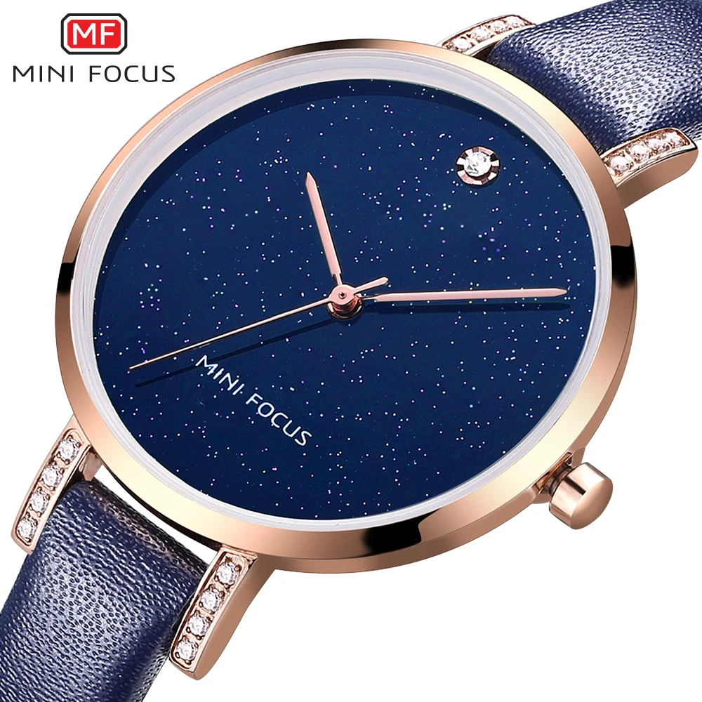
mini focus 0159 latest ladies fashion vogue watch new arrival luxury starry sky cheap rose gold ladies leather wrist watches 