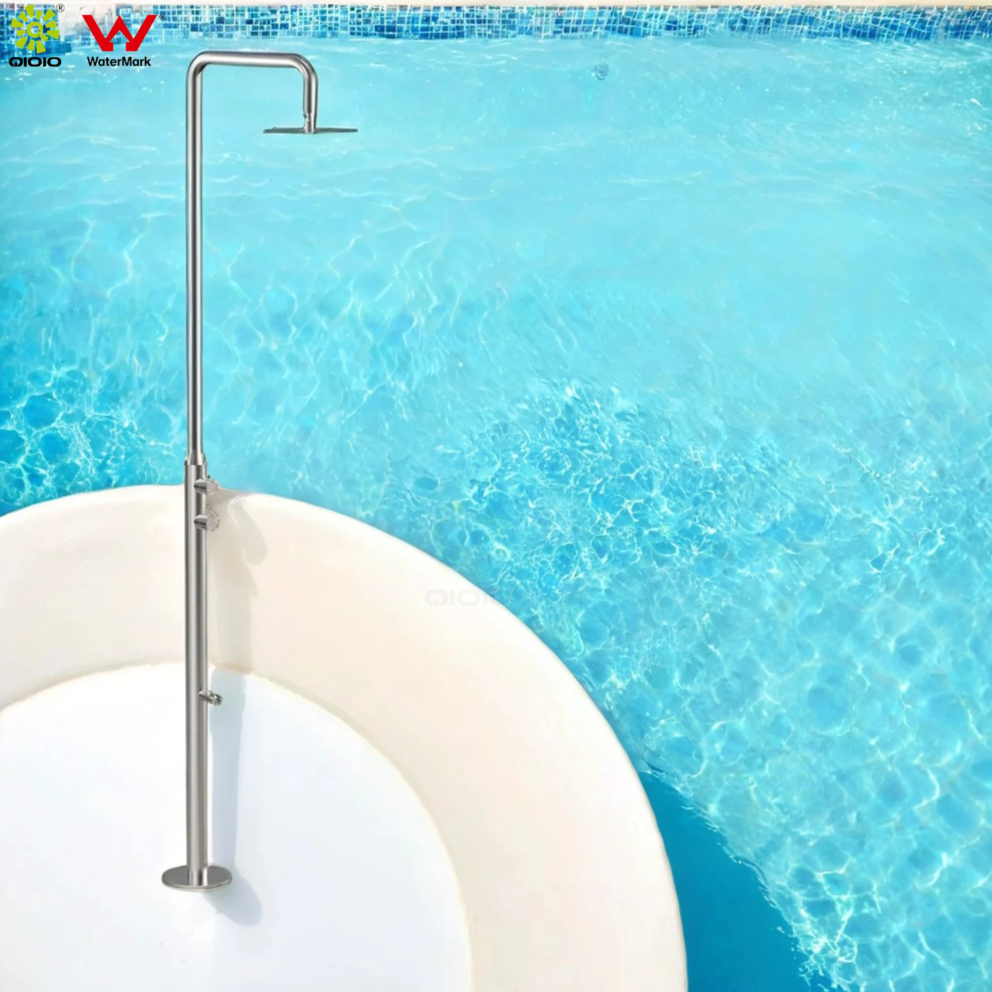 Marine grade 316L  stainless steel watermark outdoor shower set  swimming pool beach  shower mixer with  foot tap