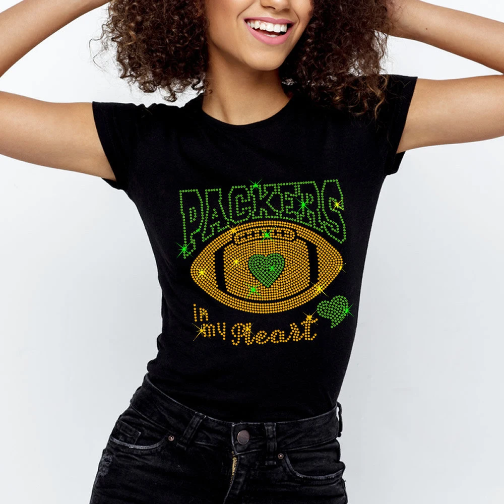 Пользовательские блестящие спортивные команды Упаковщики горный хрусталь Утюг на блестках Трансферы оптом