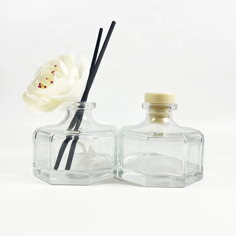 100ml reed diffuser bottle octogan empty glass  diffuser bottle with packaging aroma diffuser bottle with nature reed sticks