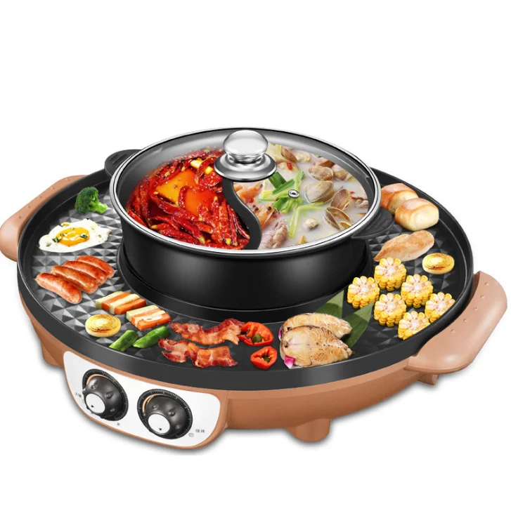 Бездымный Электрический гриль с кастрюлей для барбекю 110 В 220 комнатные электрические грили высшего качества европейской