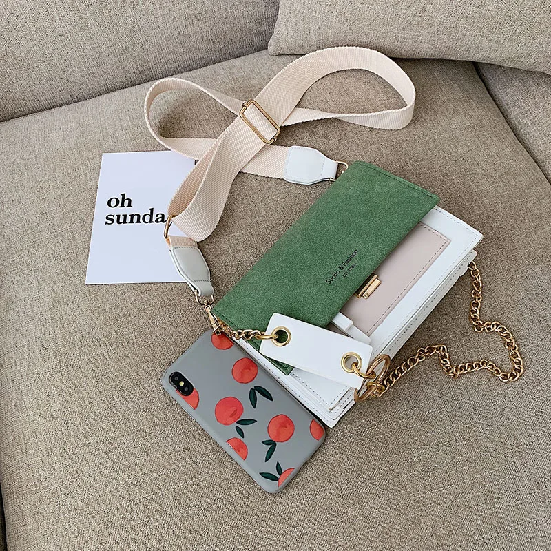 Trendy New Fashion Small Handbags Chain Shoulder Wide Strap PU Leather Crossbody Messenger Bags for Women