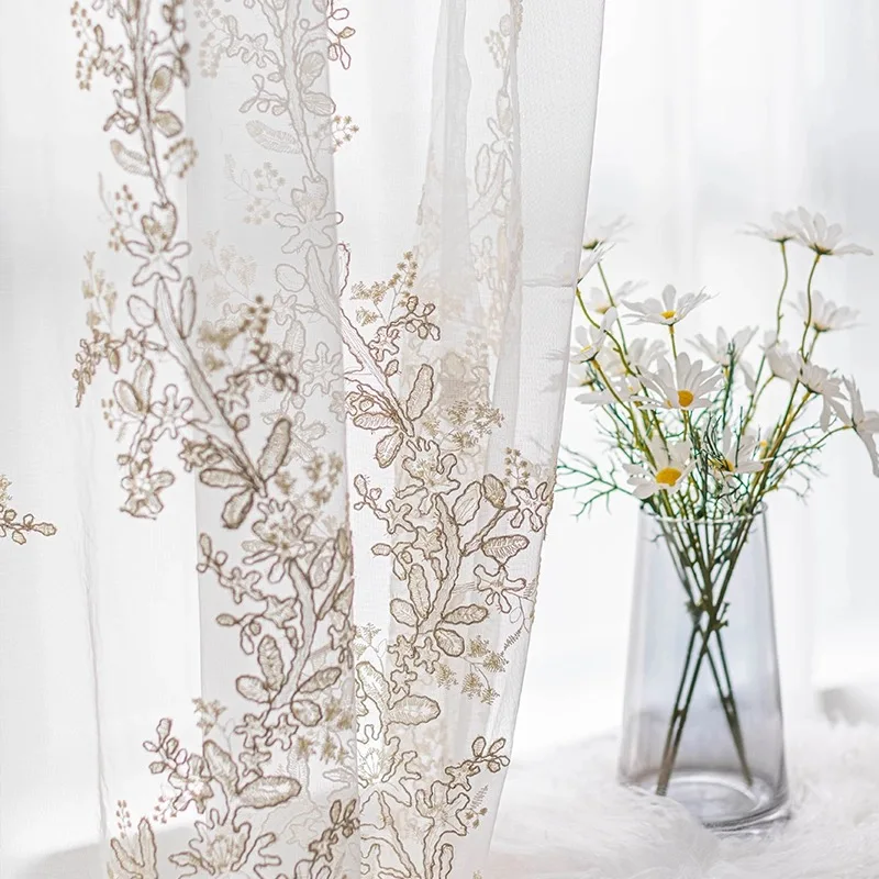 wholesale elegant home bedroom French American embroidered flower luxury sheer curtains for the house