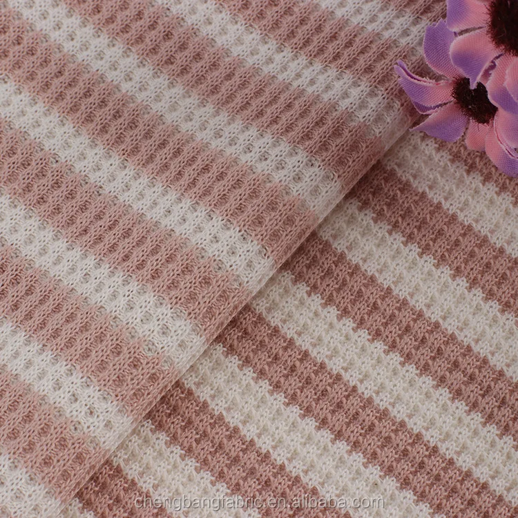 Chengbang Knitting Carded Yarn Type and 100% Yarn Ddyed Cotton Material Stripe Waffle Fabric for Dress