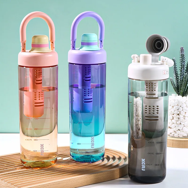 Seaygift Summer New Trend Fashion Gradient clear 1000ml Tea Strainer Juice Drink Cup Travel Portable Plastic Water Bottle