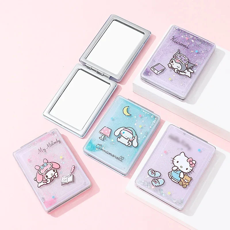 2024 Hot Selling Kulomi Pacha Dog Cartoon Cute Double Sided Folding Quicksand Mirror Going Out Cosmetic Mirror Birthday Gift