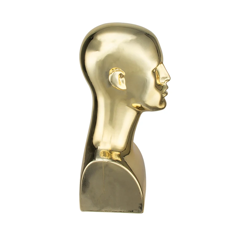 Chromed Headband Display Head Shiny Gold Stand Abs Plastic Wig Mannequin Head