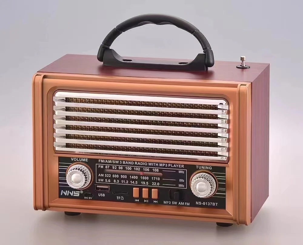 Portable radio wooden headset  radio desktop radio speaker  FM AM SW 3 band MP3 speaker   NS-8137BT