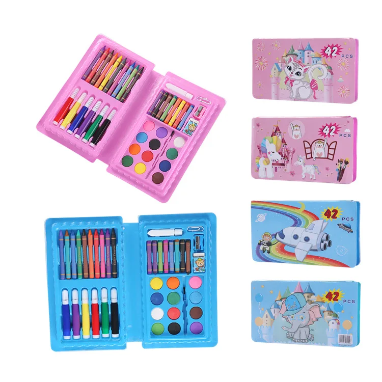 Children Art Coloring Painting Set Plastic Box 42pcs Art Professional Painting Set weibo kids art set kawaii