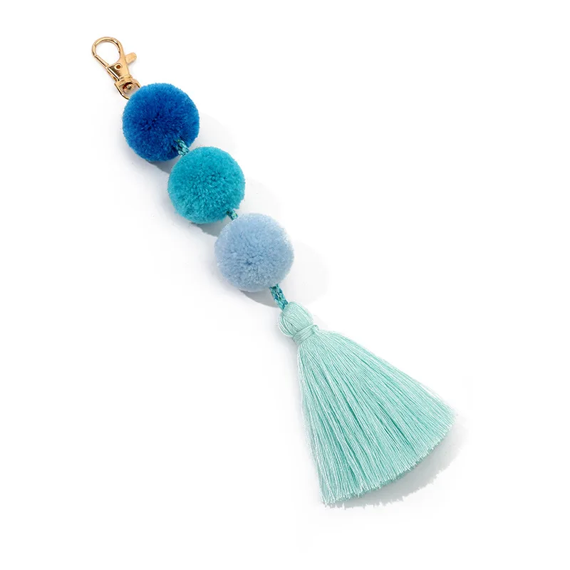 Purse Handbags Bag Decor Charms Pendant Key Ring Colorful Rainbow Boho Long Tassel PomPom Keychain