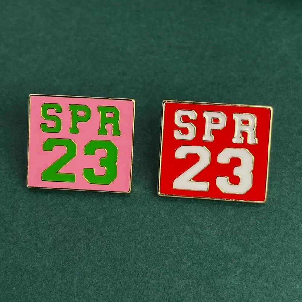 New Members Aka Aversary Celebrations Spring 23 Brooch Greek Sorority Square Pink And Green SPR 23 Lapel Pin