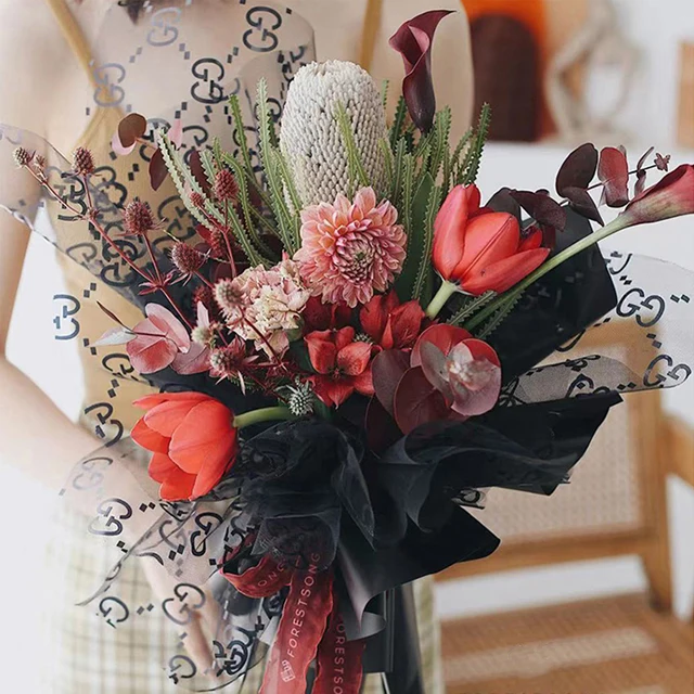 custom logo gift rose bouquet packing printing waterproof transparent korean tissue flowers wrapping paper packaging for floral