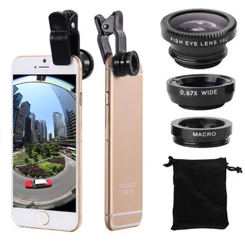 
180 Degree Fish Eye and 0.67 x Wide Angle and Marco lens 3 in1 clip on zoom Lens For mobile telephone camera 