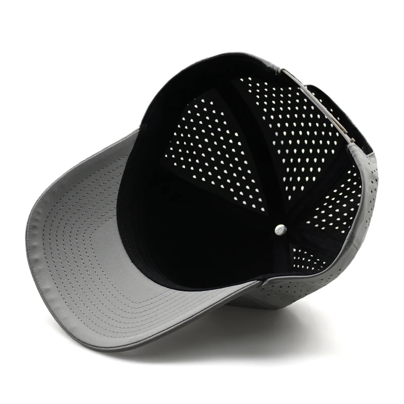 Custom Designer  Logo Rubber PVC Patch 5 Panel Waterproof Polyester Sport Golf Hat Laser Cut Perforated Dad Gorras Baseball Cap