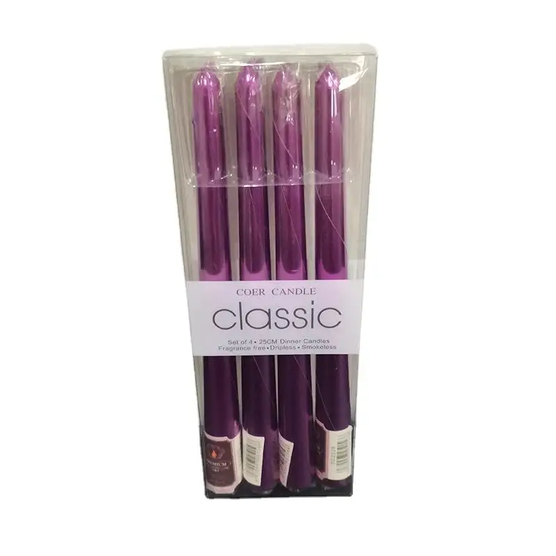 Wholesale European Style Odorless And Smokeless Tall Taper Candles Electroplating Color Candle