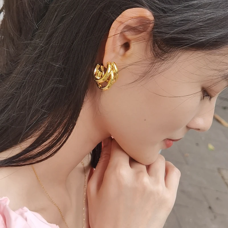 JoyEver 18k позолоченные нержавеющие стальные непотускненные современные крупные тройные